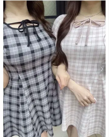 evelyn 반팔 체크 핏 OP 블랙