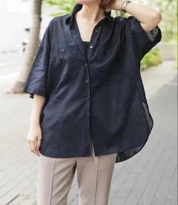 Spick and Span 코튼 린넨 하프 슬리브 셔츠