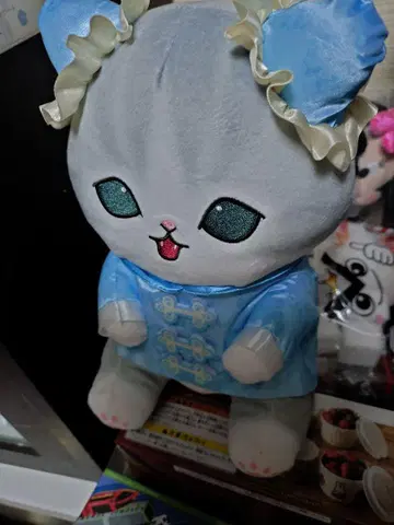 스카이블루 차이나 드레스 고양이 봉제 인형
