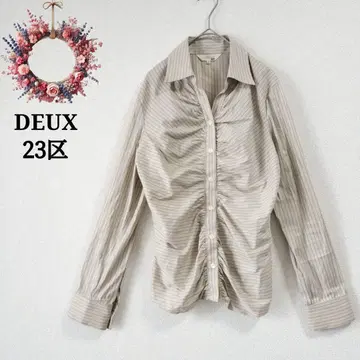 23구 DEUX 스키퍼 셔츠 스트라이프 패턴 개더 오피스 출퇴근 XS