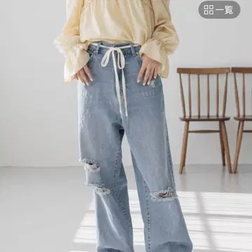 허리 끈 루즈 데님