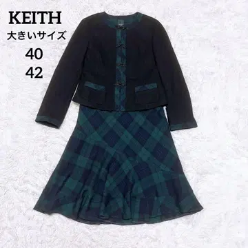 새상품급 KEITH 체크 셋업 차이나 노카라 프릴 스커트
