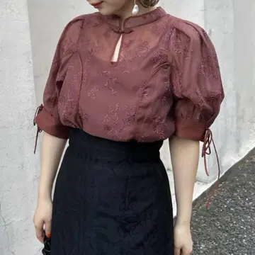 릴리 브라운 자수 차이나 상의 브라운 미사용