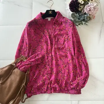 DIANE von FURSTENBERG 꽃무늬 핑크 긴팔 셔츠 6 실크