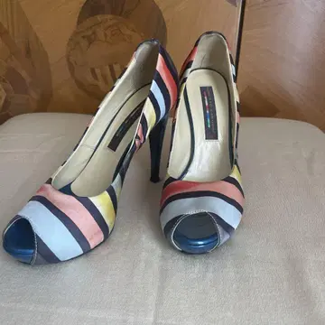 ROBERTO CAVALLI 스트라이프 오픈토 힐 약 11cm