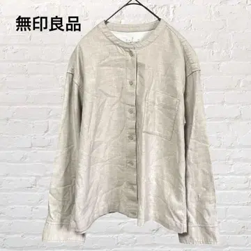 MUJI 무인양품 면 100% 긴팔 상의 티셔츠 베이지 S 프론트 오픈