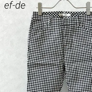 ef-de 슬랙스 앵클 기장 체크 무늬 포켓 밑단 슬릿
