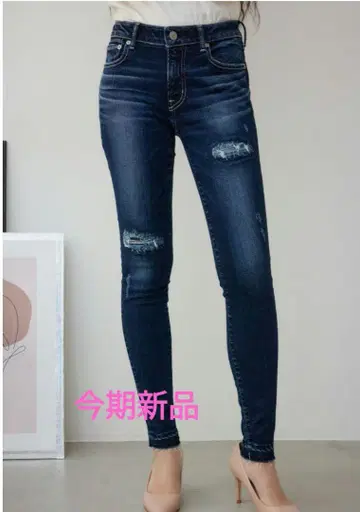 [새상품] AZUL 리페어 데미지 가공 스키니 데님 (다크 블루)