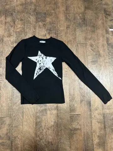 lilful 스타 모티브 리브 롱 T 블랙 별 한국