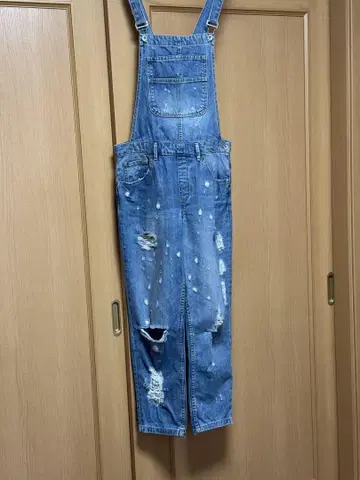 ZARA 데님 블루 데미지 가공 오버롤