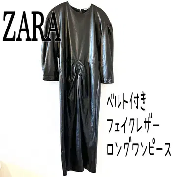 ZARA 자라 인조 가죽 롱 원피스 벨트 포함 블랙