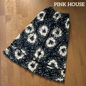 PINK HOUSE 롱 스커트 장미 리스 패턴 장미 올 패턴 블랙 여성용