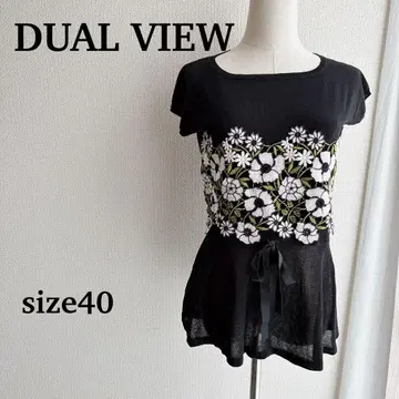 DUAL VIEW 꽃 자수 페플럼 탑 블랙 40