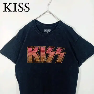 KISS 스팽글 블랙 프린트 티셔츠 밴딩 뮤직 T