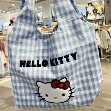 헬로키티 스카이블루 깅엄 체크 토트백