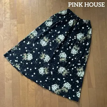 PINK HOUSE 롱 스커트 플라워 무늬 꽃다발 올 패턴 블랙 여성용