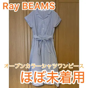 RayBEAMS 오픈 카라 셔츠 원피스 스트라이프 오픈 카라 레이빔즈