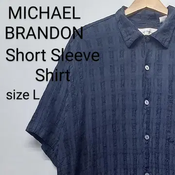 MICHAEL BRANDON 반팔 셔츠 L 블랙 검정 개더 신축성 있음