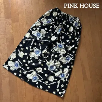 PINK HOUSE 롱 스커트 장미 하트 로즈 올 패턴 블랙 여성용