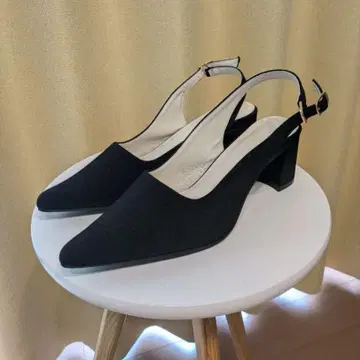 블랙 슬링백 펌프스 와이드 힐 L 사이즈(24cm~24.5cm)
