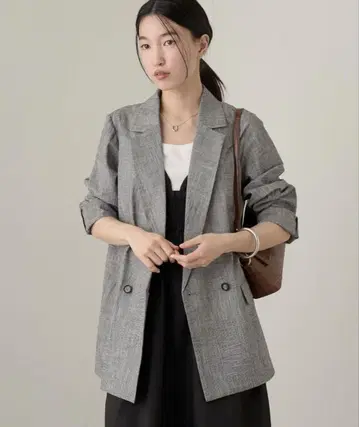 라운지 드레스 린넨 혼방 체크 자켓