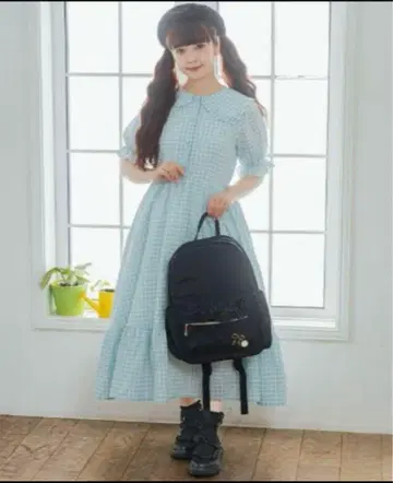 m petit 시마미사 3L 아오키 미사코 깅엄 체크 원피스 스카이블루