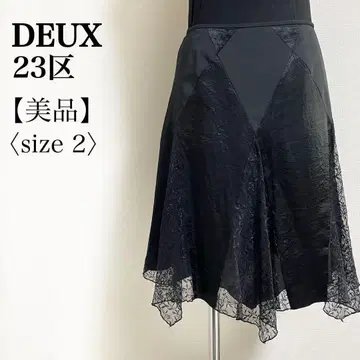 23구 DEUX 새틴 x 레이스 언밸런스 스커트 블랙 2 페미닌
