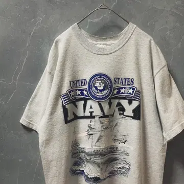 USA제 90년대 anvil US NAVY 프린트 티셔츠 그레이