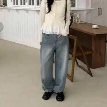 사이드 절개 벌룬 데님