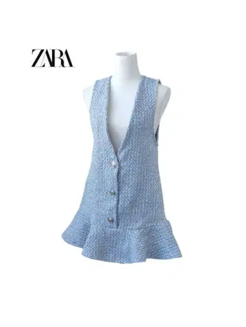 ZARA 트위드 니트 페플럼 프릴 미니 원피스 오버롤 스커트