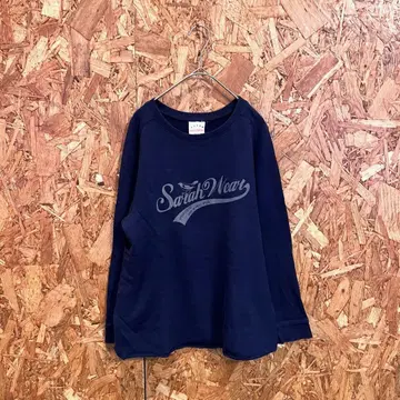SARAH WEAR 긴팔 티셔츠 코튼 프린트 네이비 여성용