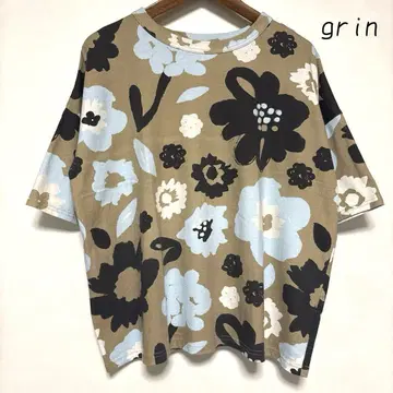 grin 그린 플라워 프린트 오버 사이즈 티셔츠