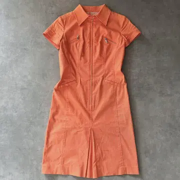 오렌지 컬러 반팔 셔츠 원피스 집업 Y2K