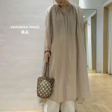 samansa mos2 프론트 오픈 코튼 린넨 개더 원피스