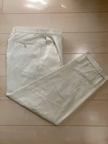 아이보리 와이드 팬츠 린넨 100% 초와이드 플랩 포켓 투 턱