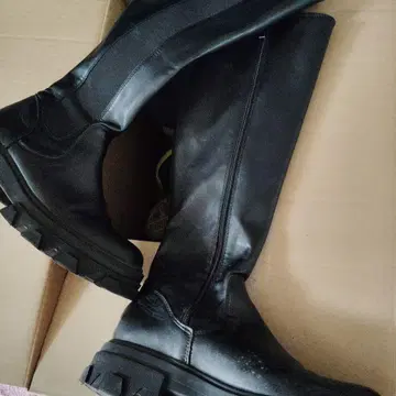 블랙 롱 부츠 합성 피혁 사이드 지퍼
