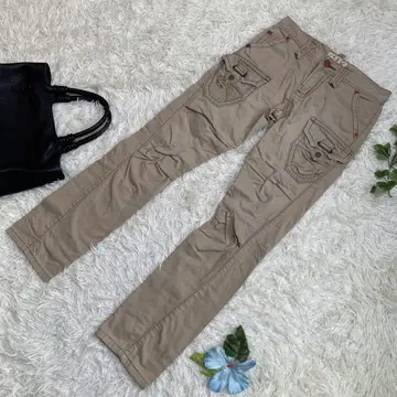 90s EDWIN 503 워크 팬츠 베이지 블루 립 남성용 XS