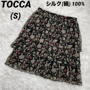 실크 100% TOCCA 토카 티어드 시어 스커트 꽃무늬 실크 무릎 기장