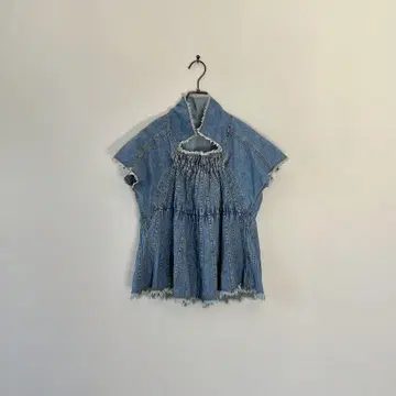 구제 데님 컷소 돌먼 프렌치 셔링 개더 레트로 M