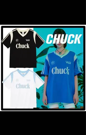 블랙 V넥 티셔츠 Chuck