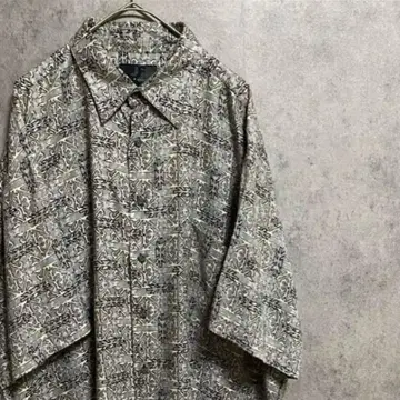 90S 빈티지 반팔 패턴 셔츠 레이온 남성용 L 구제 의류 개성파