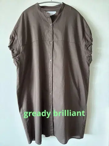 gready brilliant 스탠드 카라 블라우스 튜닉 기장 브라운