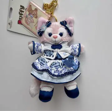 상하이 디즈니 유리 파랑 청화 리나벨 봉제 인형 키체인 키링