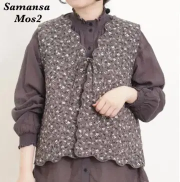 사만사 모스모스 Samansa Mos2 꽃 자수 퀼트 베스트 네이비