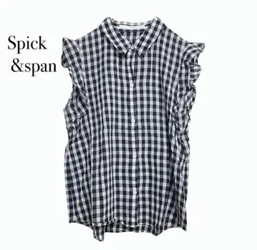 스픽 앤 스팬 Spick&span 깅엄 체크 소매 플레어 블라우스