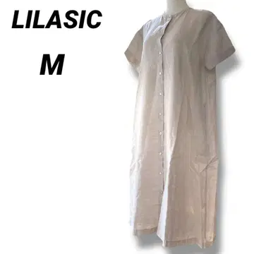 LILASIC 린넨 100% 셔츠 원피스 스탠드 카라 롱 기장