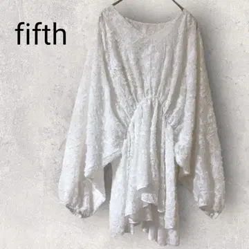 Fifth 긴팔 블라우스 화이트 V넥 비침 느긋한 봄/여름 얇은 원단