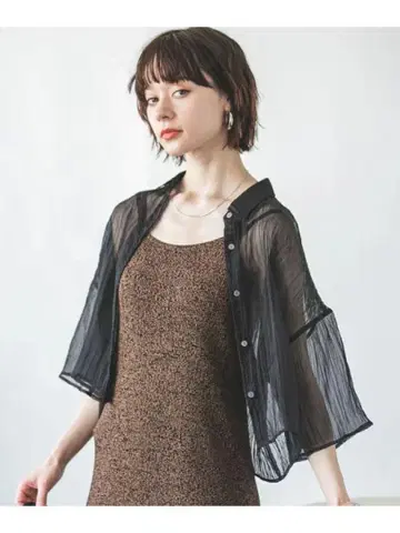 JEANASIS 시스루 블랙 가디건 반팔