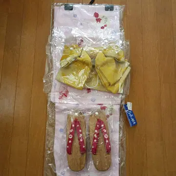 미사용 핑크 금붕어 무늬 유카타 오비 일본 나막신 세트