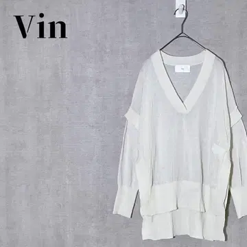Vin  레이어드 스타일 긴팔 시어 니트 V넥 울 혼방 화이트 사이즈 M